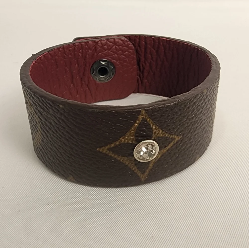 Louis Vuitton Brown Monogram Canvas Leather Bracelet with Crystal Embellishments